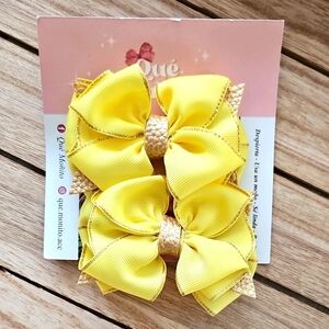 Yellow Hair Bows with Gold Accents